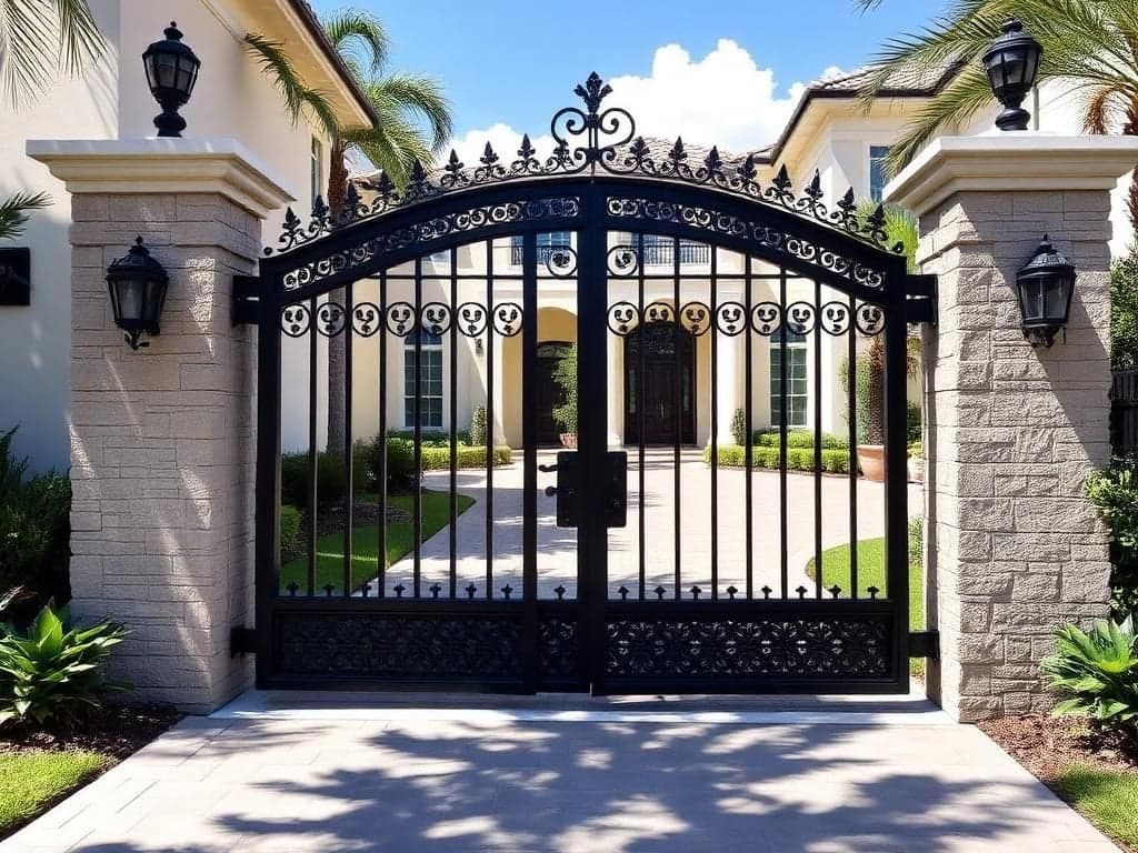 The real ornate custom estate gate we built on that driveway