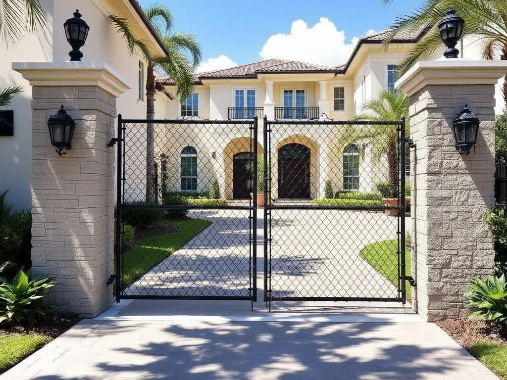 Illustration: a plain builder-grade gate shown on the same driveway